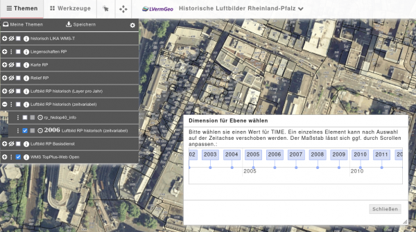 Historische Luftbilder zeitlich variable Layer